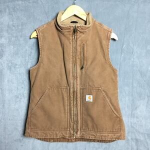 Carhartt Vest Brown WV001 Women's Size S Full Zip Sherpa Lined Canvas Workwear